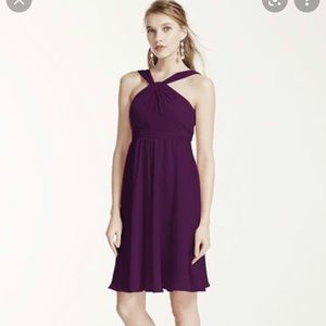 Short Crinkle Chiffon Bridesmaid Dress with Halter